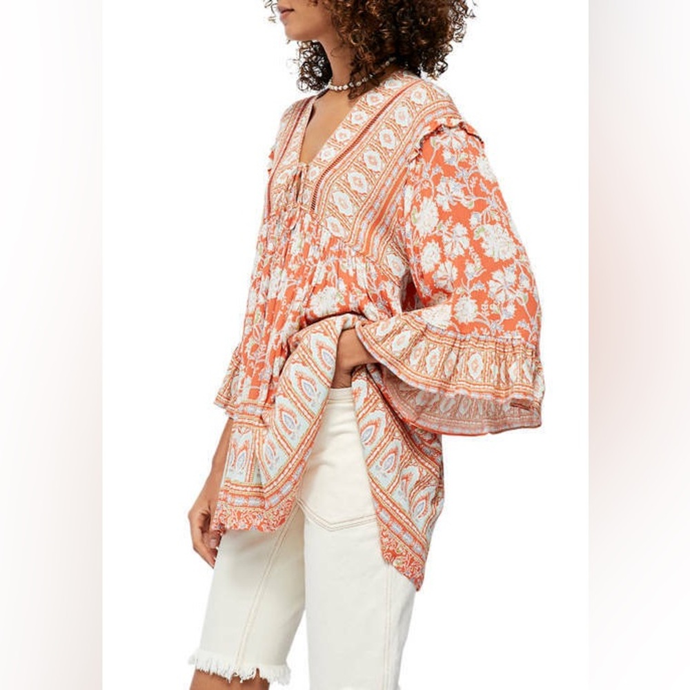 NWT Free People FP Moonlight Dance Tunic Top in Red Coral Combo, Size Large (L) - Picture 10 of 11